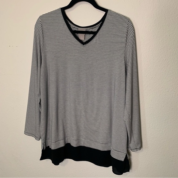 Women's Chico's Black and White Striped Tunic Size Large - Picture 1 of 8